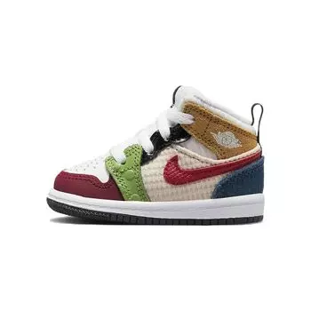 Детские кроссовки Air Jordan 1 Mid SE TD Messy Room, разноцветные, белые, черные DR6959-100 27