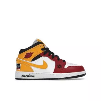 Детские кроссовки Air Jordan 1 Mid SE GS Motorsport Белый Черный Университетское золото DJ0336-067 38.5