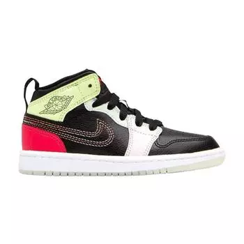 Детские кроссовки Air Jordan 1 Mid SE PS Glow in the Dark Black Ember-Glow-Barely-Volt-Light-Soft-Pink-Jade-Aura AV5173-076