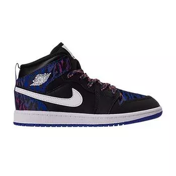 Детские кроссовки Air Jordan 1 Mid SE PS Tiger Stripe Black White Rush-Violet AV5173-005
