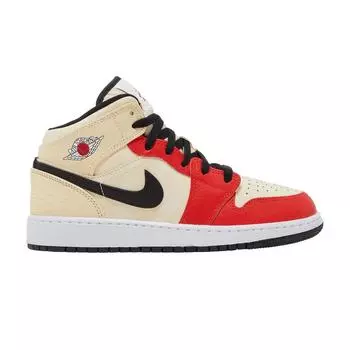 Детские кроссовки Air Jordan 1 Mid SS GS Dunk Contest кремового муслинового цвета черного цвета DV7012-100 38