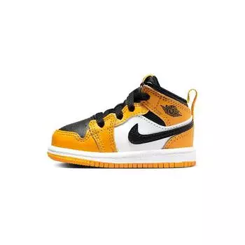 Детские кроссовки Air Jordan 1 Mid TD Reverse Yellow Toe Taxi White Black 640735-701 23.5