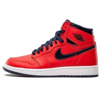 Детские кроссовки Air Jordan 1 Retro BG Letterman Оранжевый СВЕТЛО-МАЛИНОВЫЙ УНИВЕРСИТЕТ-СИНИЙ-БЕЛЫЙ-ПОЛНОЧНЫЙ-СИНИЙ 575441-606