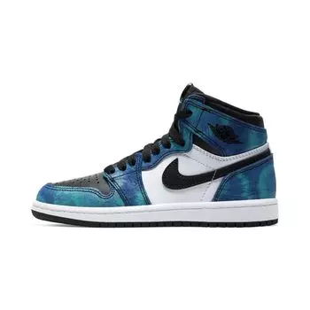 Детские кроссовки Air Jordan 1 Retro High OG PS Tie-Dye Зеленый Белый Черный CU0449-100