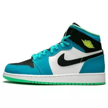 Детские кроссовки Air Jordan 1 Retro High BG Blue Lagoon White Green-Glow Volt 705300-425