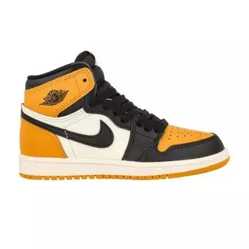 Детские кроссовки Air Jordan 1 Retro High OG PS с желтым носком Taxi Black Sail AQ2664-711 28