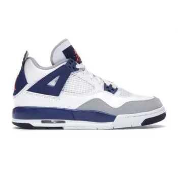 Детские кроссовки Air Jordan 4 GS Deep Royal Blue Белый белый гипер-оранжевый-dp-ryl-bl-wlf 487724-132