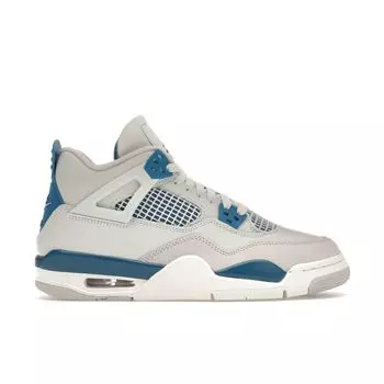 Детские кроссовки Air Jordan 4 Retro GS Military Blue 2024 Бело-белые Нейтрально-серые HF4281-141 36
