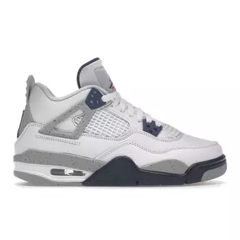 Детские кроссовки Air Jordan 4 Retro GS Midnight Navy Белый Светло-Дымчато-Серый Огненно-Красный 408452-140 35.5