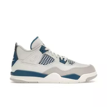 Детские кроссовки Air Jordan 4 Retro PS Military Blue 2024 Бело-белые Нейтрально-серые BQ7669-141 35