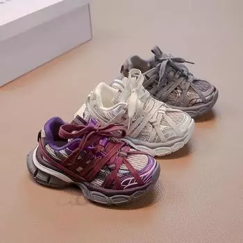 Детские кроссовки Chunky 2024 Новые баскетбольные кроссовки для девочек Модные универсальные детские повседневные спортивные туфли для мальчиков для школы Дышащие 26 вино красного