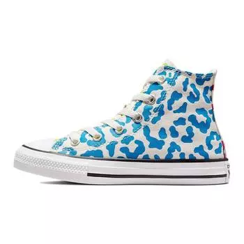 Детские кроссовки Converse Chuck Taylor All Star High GS с леопардовым принтом Multi-Color Egret Kinetic-Blue 672089F 35