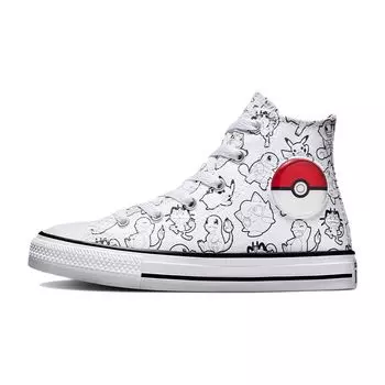 Детские кроссовки Converse Pokemon x Chuck Taylor All Star High PS Poke Ball, белый, черный, университетский красный A01230C 28