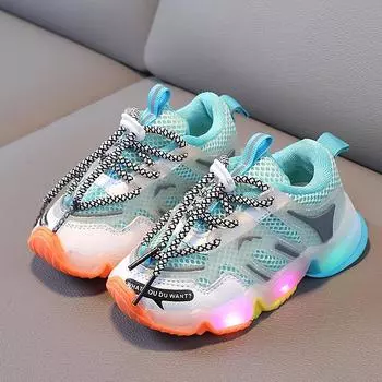 Детские кроссовки, детская обувь, светящаяся обувь для девочек, детская теннисная обувь с дышащей сеткой, повседневная обувь для мальчиков 21 розовый