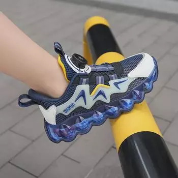 Детские кроссовки для бега и баскетбола — мягкая подошва, сетчатый дизайн, вращающиеся кнопки для мальчиков среднего и большого размера. Size 39 / Inner Length 25cm