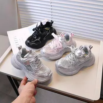 Детские кроссовки для девочек, нескользящие, массивные, школьные, повседневные, модные, универсальные, детские, баскетбольные, весна-осень 26 чёрный