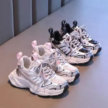 Детские кроссовки для девочек с блестками, универсальные школьные повседневные кроссовки, модные, массивные, нескользящие, детские, новые баскетбольные кроссовки 27 чёрный