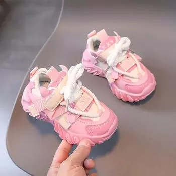 Детские кроссовки для девочек, весна-осень, кожаные баскетбольные кроссовки для детей, модные, массивные, универсальные, для мальчиков, для школы, повседневные туфли 22 чёрный