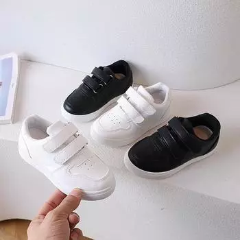 Детские кроссовки для мальчиков Four Seasons, универсальные черные и белые школьные теннисные туфли для девочек, модные повседневные детские кроссовки для бега и спорта 26 чёрный