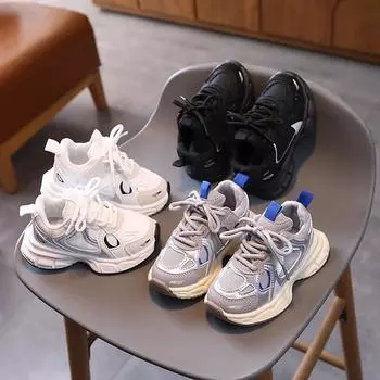 Детские кроссовки для мальчиков, модные повседневные белые школьные теннисные туфли для девочек, новые нескользящие детские универсальные баскетбольные туфли из кожи, мягкие 21 серый