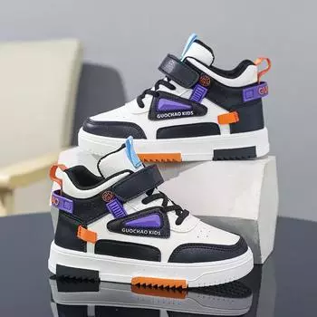 Детские кроссовки для мальчиков, высокие спортивные кроссовки на плоской подошве, модные теннисные туфли из искусственной кожи для детей, обувь для скейтбординга, бесплатная доставка EU 28