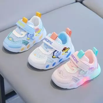 Детские кроссовки для маленьких девочек и мальчиков, сетчатые светящиеся спортивные кроссовки для бега, обувь Infantil с подсветкой 16 синий