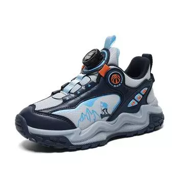 Детские кроссовки для пешего туризма, кроссовки с технологией Knob, кожаные кроссовки для мальчиков и девочек, детские кроссовки для баскетбола, тенниса, бега, спортивные кроссовки 28 серый/синий