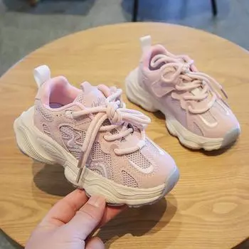 Детские кроссовки, дышащая детская обувь весна-осень для мальчиков, модная обувь для девочек, спортивная обувь для бега в школу, нескользящая мягкая подошва 26 розовый