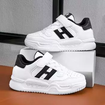 Детские кроссовки Four Seasons Low Top Breathable для скейтбординга для детей и студентов, популярные кроссовки для бега, для мальчиков и девочек, удобные кроссовки для спортзала 27 чёрный/белый