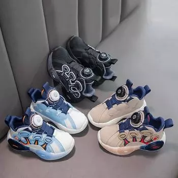 Детские кроссовки, грязезащитные кроссовки для мальчиков и девочек с вращающейся кнопкой 2024 года, новая модная детская повседневная спортивная обувь, удобная 26 чёрный