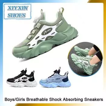 Детские кроссовки из дышащей сетки с вращающейся пряжкой — легкая, амортизирующая спортивная обувь для мальчиков и девочек, нескользящая повседневная обувь для бега 12 Little Kid небесно-голубой