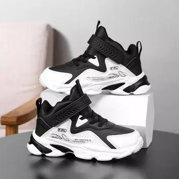 Детские кроссовки из кожи, повседневные, на плоской подошве, удобные, для ходьбы, новинка 2025 года, модные детские теннисные туфли для мальчиков 28 черный белый