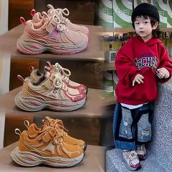 Детские кроссовки из матовой кожи, осенние кроссовки для мальчиков, красивые кроссовки для девочек, средние и большие детские кроссовки для детей Tide 26 красный