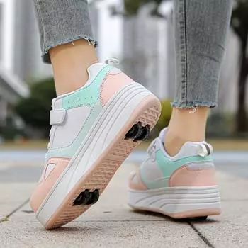 Детские кроссовки на четырех колесах, прогулочная обувь на роликовых коньках, сверхлегкая спортивная обувь для мальчиков и девочек 222 31