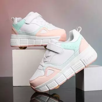 Детские кроссовки на двух колесах, прогулочная обувь на роликовых коньках, сверхлегкая спортивная обувь для мальчиков и девочек 112 31