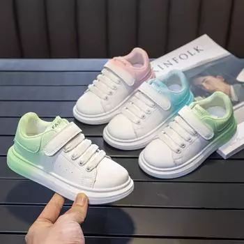 Детские кроссовки на липучке, повседневная обувь для девочек, красочные белые туфли 26 розовый