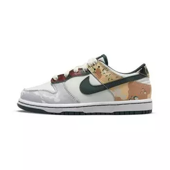 Детские кроссовки Nike Dunk Low SE PS Sail Multi-Camo Multi-Color Vintage-Green Total-Orange DB1900-100 29.5