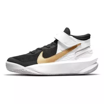 Детские кроссовки Nike Team Hustle D10 FlyEase GS Black White Metallic Gold Photon-Dust DD7303-002 37.5