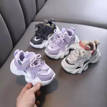 Детские кроссовки, новая обувь для мальчиков и девочек, дышащая сетчатая обувь, детские кроссовки, повседневная обувь для малышей на мягкой подошве 21 фиолетовый