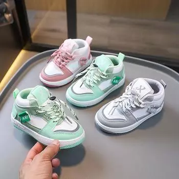 Детские кроссовки, новые однотонные подошвы для девочек, высокие туфли, детская повседневная обувь на липучке, баскетбольная обувь для мальчиков 21 серый