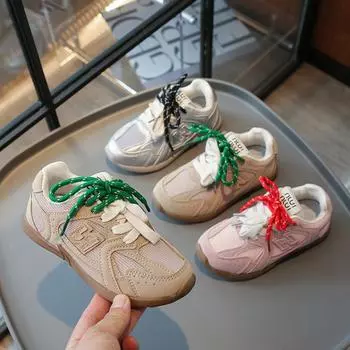 Детские кроссовки осенние для мальчиков среднего и большого возраста модные кроссовки для девочек однотонные повседневные туфли Tide 26 серебряный