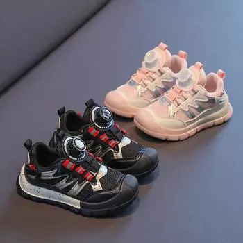Детские кроссовки осенние сетчатые сращивающиеся для мальчиков вращающиеся кнопки повседневная обувь кроссовки для девочек 26 розовый