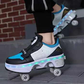 Детские кроссовки-ролики, невидимые четырехколесные, с убирающимися колесами, для взрослых, роликовые коньки для побега, светящиеся коньки для мальчиков и девочек 33