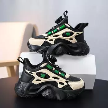 Детские кроссовки Rotary Buckle 2024 года. Новая всесезонная обувь для мальчиков и девочек. Легкие туфли на плоской подошве с мягкой подошвой. Универсальная прочная повседневная обувь 29–39 29 зелёный