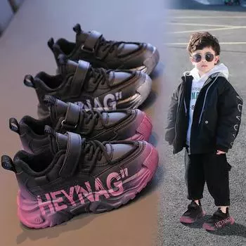 Детские кроссовки с флисовой подкладкой, зимние, в корейском стиле, для девочек, с толстой подошвой, нескользящие, повседневные туфли для мальчиков 27 серый