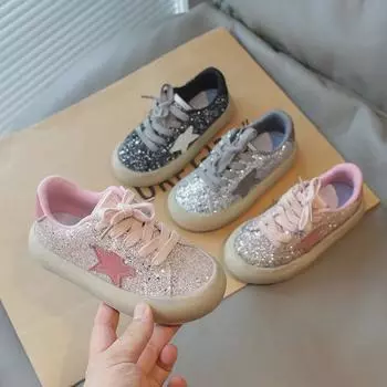 Детские кроссовки с липучками и пайетками 2024 года — спортивная повседневная обувь Princess & Star для девочек и мальчиков 23-25, 50 pairs each розовый