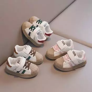 Детские кроссовки с ракушечным носком: Мягкая подошва и липучка, повседневные для мальчиков и девочек (Возраст 1-6 лет) 21-25, Set of 5 зелёный