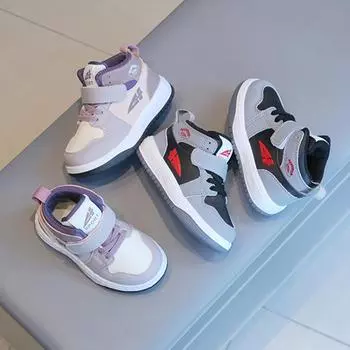 Детские кроссовки с высоким верхом и противоскользящей мягкой подошвой, повседневная спортивная обувь 21