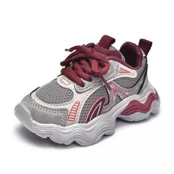 Детские кроссовки сетчатые дышащие для мальчиков и девочек беговые кроссовки толстая мягкая подошва 2025 новая мода детская спортивная обувь нескользящая липучка 21 красный
