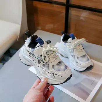 Детские кроссовки сетчатые дышащие кроссовки для мальчиков и девочек со звездой 2024 года, новая модная детская спортивная обувь на липучке, теннисные туфли 26 светло-синий